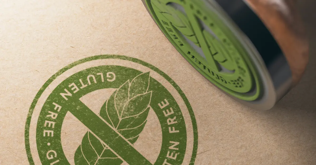 Green stamp indicating a gluten-free certified product